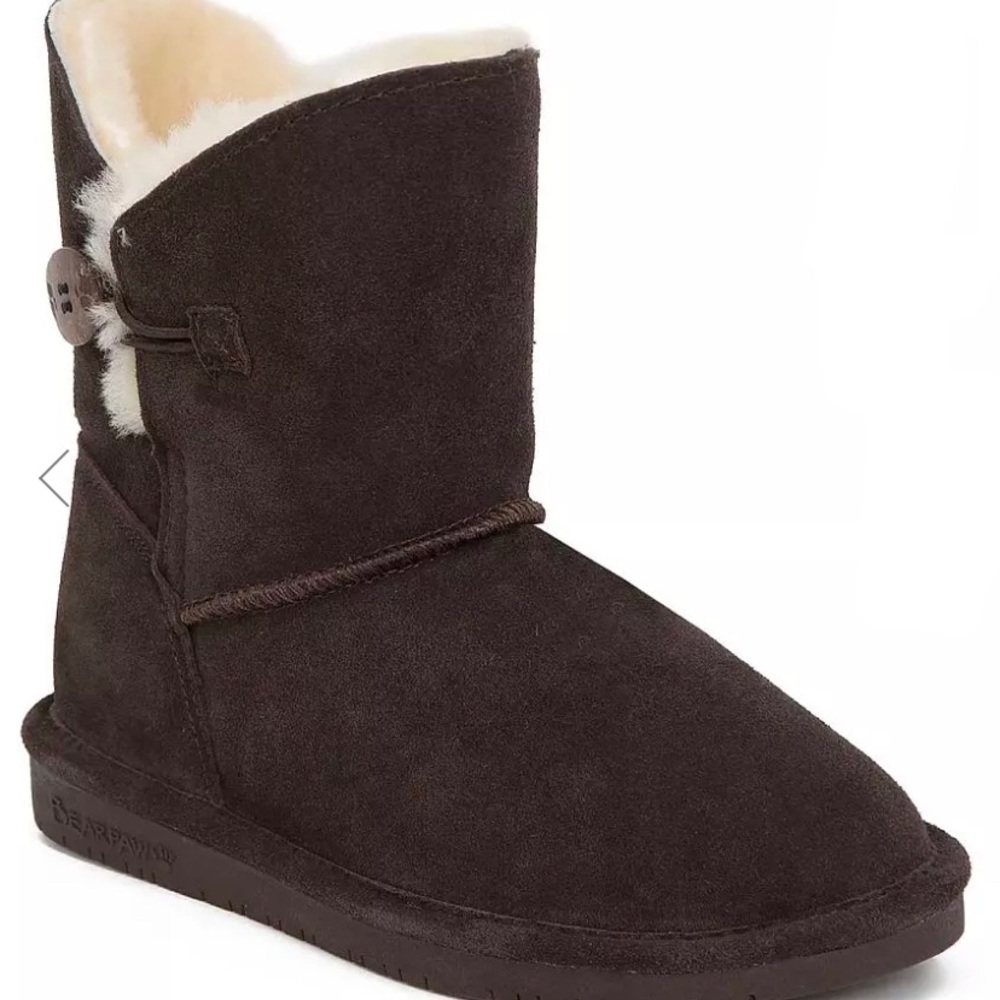 BearPaw Rosie Chocolate short shaft leather shearling boots